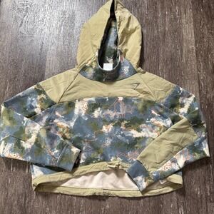 Gymshark Cropped Hoodie Womens Small Sage Green Topographic Print Pullover